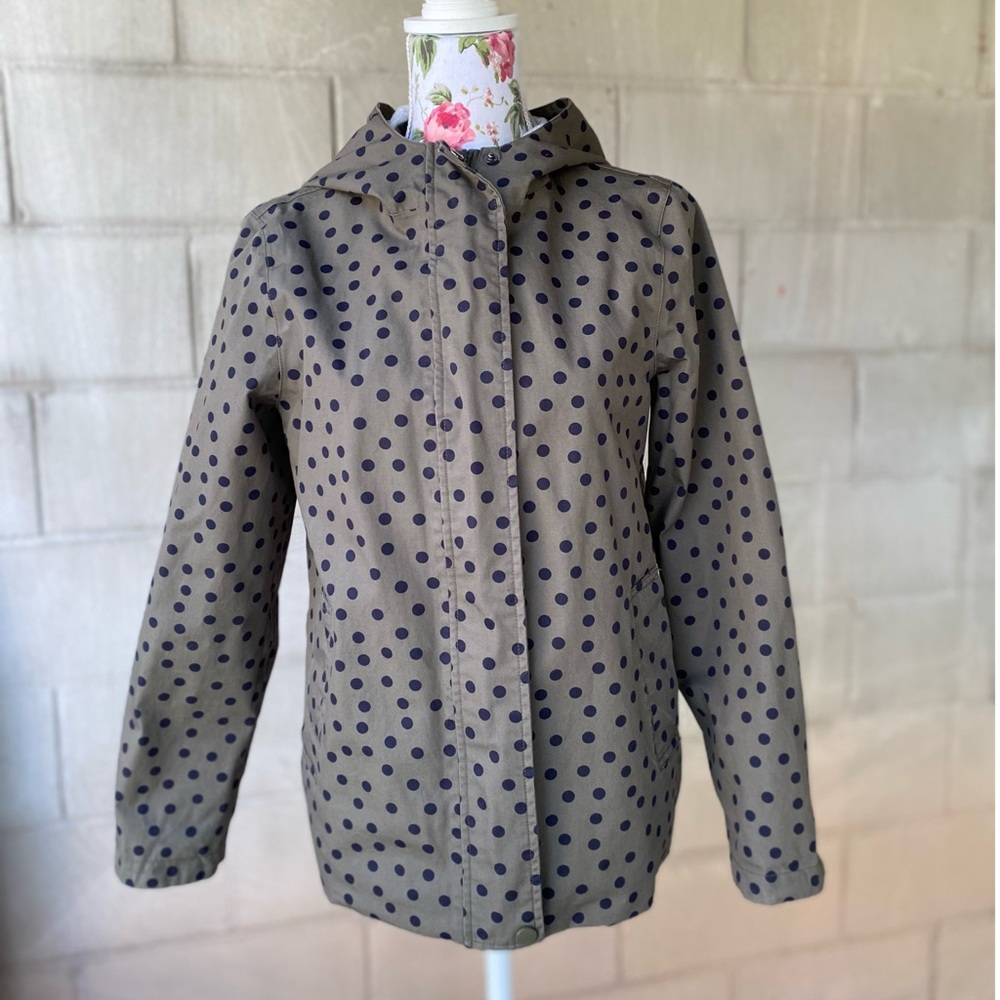 Army green polka dot hooded coat jacket